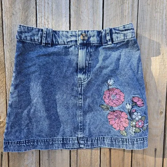 Francesca's Blue Rain Denim Skirt Embroidered Mini Size XS Y2K 90s Retro NWT - Picture 1 of 8